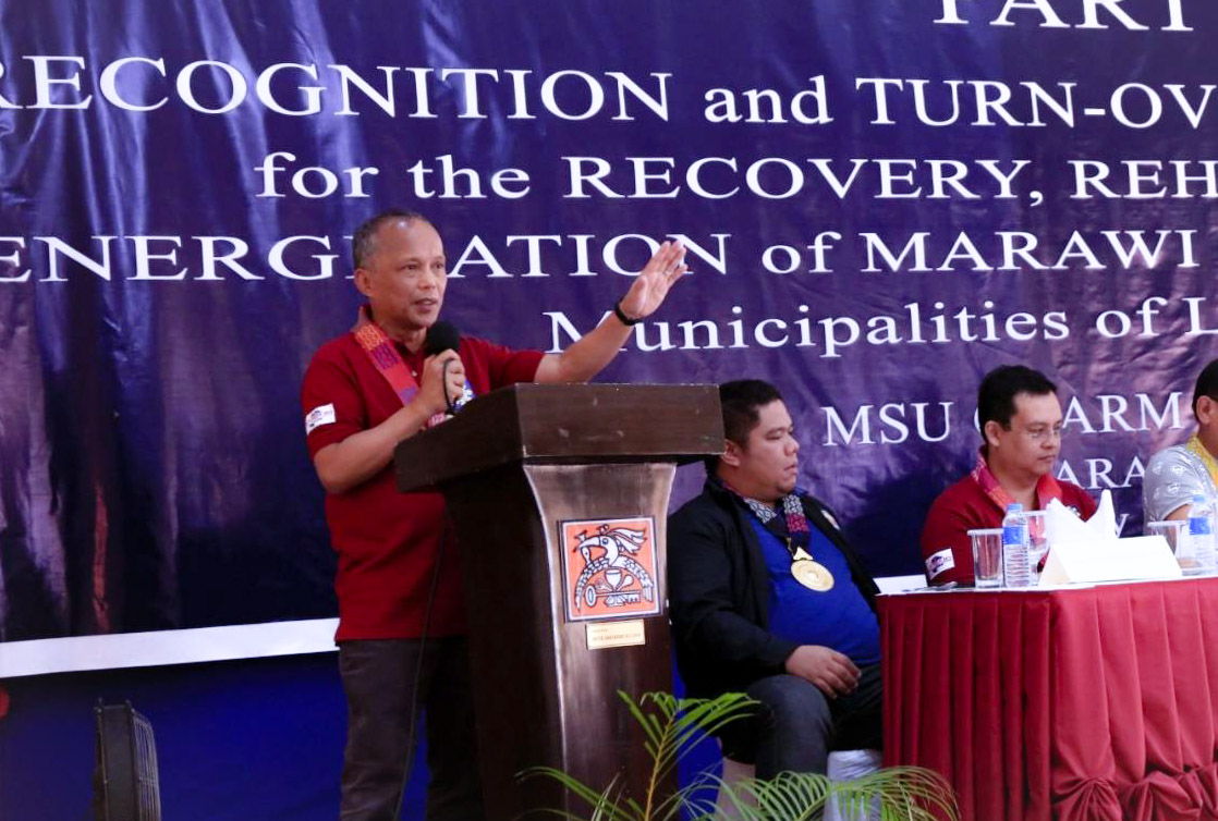 Energy Secretary Alfonso G. Cusi delivering his Keynote speech at the Recognition and Turn-Over of Interventions for the Recovery, Rehabilitation and Energization of Marawi City and six (6) coastal municipalities of Lanao del Sur. 