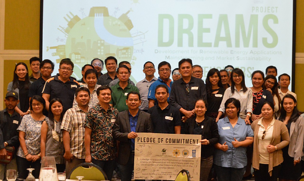 Representatives from the civil sector organizations, academe, National Power Corporation, Palawan Electric Cooperative, financial institutions, local government units and the provincial government of Palawan participate in the DREAMS Palawan Stakeholders’ Meeting from 28 to 30 September 2018 held in Puerto Princesa, Palawan.