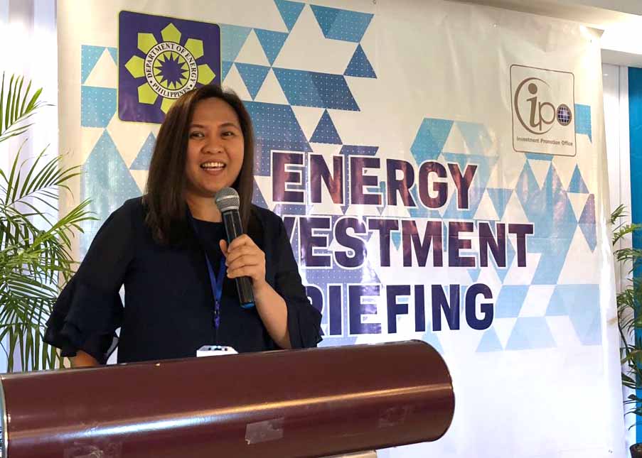 DOE-Renewable Energy Management Bureau Assistant Director Marissa P. Cerezo encourages the participation of local stakeholders in ensuring the sufficient and reliable power supply of the country during the Energy Investment Briefing on Thursday (26 July) in Isabela.